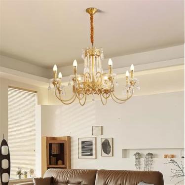 Imagem de Vela Francesa Latão Cristal Candelabro LED Luxo Americano Sala De Estar Restaurante Quarto Estudo Villa Hotel Bar Café Lâmpada Pingente (G 8 luzes)