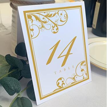 Imagem de Números de mesa de casamento em espiral vintage rabiscos (selecione cor/quantidade), branco, dourado, 1-10, dupla face, barraca ou uso em um suporte, ótimo para festas e restaurantes