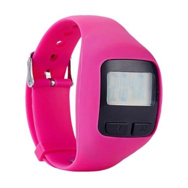 Imagem de AsrMyjcx Relógio Pedômetro, Relógio de Passo de Silicone Sem Carregamento Simples Contador de Passos Relógio de Pulso para Mulheres Homens Entusiastas de Camin, Rosa vermelha