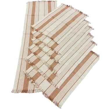 Imagem de Conjunto de tapete de mesa de 7 peças mão tecida tapete de mesa para festa de jantar estilo americano decoração de casa(Caramelo duas faixa)