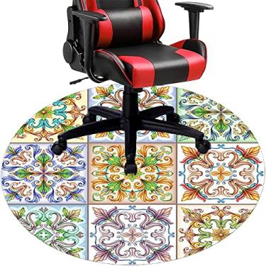 Imagem de Tapete de cadeira de mesa mandala, textura estilo mandala, tapete de cadeira de mesa para piso de madeira de escritório em casa, protetor de piso de pilha baixa, redondo 119 cm