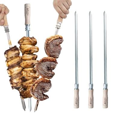 Imagem de Brazilian Flame 3 Espetos Simples Para Sua Churrasqueira A Gás. Use-O Para Cozinhar Picanha, Costelas, Salsichas, Costelas De Porco, Asas De Frango, Kebabs, El Pastor