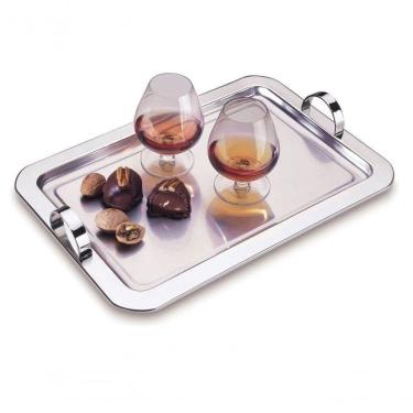 Imagem de Bandeja Retangular Com Alça 42cm Aço Inox Servir Café Chá