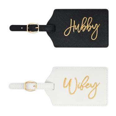 Imagem de Etiquetas de bagagem bordadas marido e esposa, EST. Presente de casamento 2025 para casais, etiquetas de mala de lua de mel, acessórios de viagem, etiquetas de bolsa, presentes de noivado para chá de