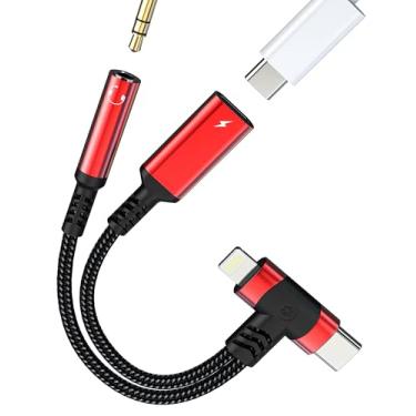Imagem de Adaptador Lightning USB C para conector de fone de ouvido de 3,5 mm (2 em 1) para iPhone 16 15 14 13 para Apple AUX Audio Charger Cable Splitter Type C Connector compatível com Samsung para iPad