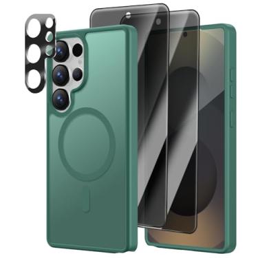 Imagem de [4 em 1] Capa magnética para Samsung Galaxy S25 Ultra, 2 películas protetoras de tela de privacidade e 1 protetor de câmera fotográfica, adequado para MagSafe, capa fosca translúcida à prova de choque