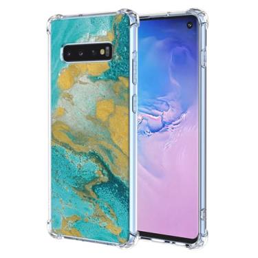 Imagem de JDYGWK Capa para Samsung S10 Plus Galaxy S10 Plus, estampa de flores transparentes, silicone TPU macio, fina, à prova de choque, capa protetora antiarranhões para Samsung Galaxy S10 Plus, Mar Verde