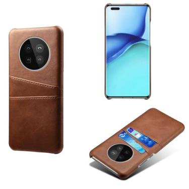 Imagem de Capas Compatível com HUAWEI MATE 40 Pro,Caso de couro PU-Tampa de telefone a prova de choque com 2 slots de cartão,Proteção anti-impressão digital e anti-gota-Brown