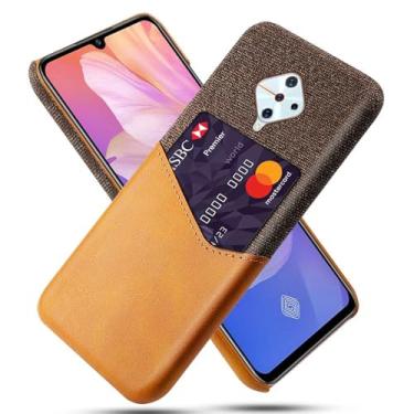 Imagem de Capa para VIVO V15 PRO,Tela e tampa de couro PU,Anti-deslizante,Resistência à impressão digital,Caso de proteção de 360°com 1 slot de cartão atrás-Brown