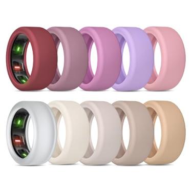 Imagem de BandRain Pacote com 10 capas para Oura Ring Gen 4 e 3/ULTRAHUMAN Ring AIR, capa protetora de silicone elástico antiarranhões acessórios para mulheres e homens malhando academia (10 cores - conjunto 7