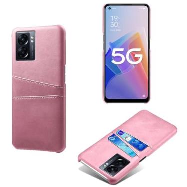 Imagem de Capas Compatível com OPPO A57 5G,Caso de couro PU-Tampa de telefone a prova de choque com 2 slots de cartão,Proteção anti-impressão digital e anti-gota-Pink