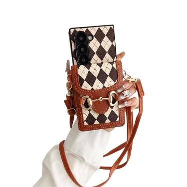 Imagem de SKPY Capa de couro compatível com Samsung Galaxy Z Fold 6 com carteira com porta-cartões, design vintage, alça de ombro ajustável, capa protetora para Z Fold 6 para mulheres marrom