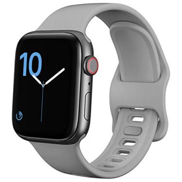 Imagem de Pulseiras esportivas compatíveis com Apple Watch Band 38 mm, 40 mm, 42 mm, 44 mm, para mulheres e homens, pulseira de silicone macio para Apple iWatch Series SE/6/5/4/3/2/1 (cinza, 42/44 mm)