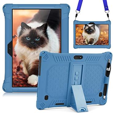 Imagem de DETUOSI Capa de silicone de 10 polegadas compatível com o tablet Dragon Touch Notepad K10/Max10, [caneta S e alças de mão] Capa protetora para ZONKO 10.1, Hoozo 10, Winsing 10, Lectrus tablet de 10,1 polegadas, azul escuro