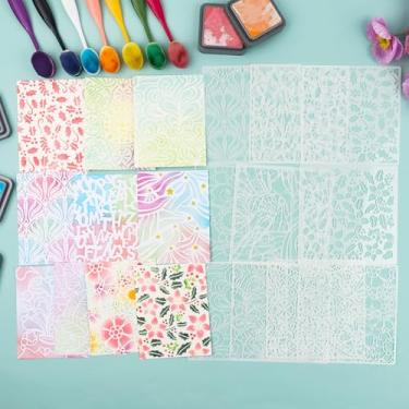 Imagem de Briartw 10 moldes de pintura, estêncil de plástico de 15 x 15 cm para fazer cartões, kit de estêncil reutilizável para pintura em madeira, parede, tecido, rocha, quadro-negro, placa, projetos de arte