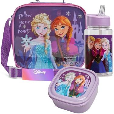 Imagem de Get Trend Disney Frozen Conjunto de 3 peças de lancheira infantil com garrafa de água à prova de vazamento e lancheira pequena isolada para creche escolar ou viagem (congelada)