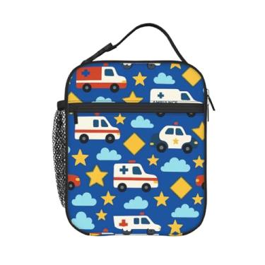 Imagem de PrelerDIY Lancheira azul ambulância – Lancheira isolada para meninos/meninas/mulheres/homens, lancheira removível