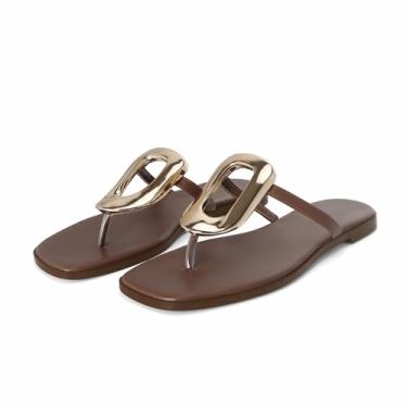 Imagem de Wnshonzy Chinelo feminino sem cadarço, preto, sem cadarço, couro, praia, confortável, bico quadrado aberto, chinelo, feminino, elegante, metal, ferragens, decoração, sapatos de verão, moda casual