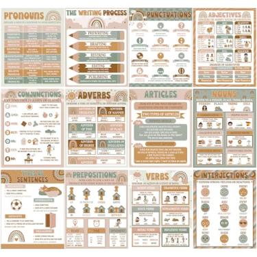 Imagem de AmazingSpark 12 peças de pôsteres boho partes do discurso para sala de aula, gramática inglesa, pôsteres educativos, pontuações, processo de escrita para decoração de parede de escola primária