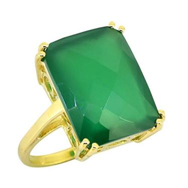 Imagem de YoTreasure Ônix verde 18 quilates ouro sobre prata solitário anel de noivado com pino duplo para mulheres, Metal pedra preciosa, Ônix