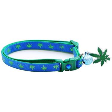 Imagem de Coleira para gatos de maconha com sino e pingente | Coleira de segurança | Tamanho grande ajustável ou coleira de gatinho... (azul, grande (4,5 kg ou mais))