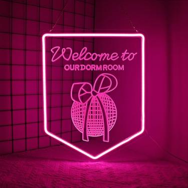 Imagem de Whfobfe Sinal de neon com arco de dormitório com luzes de néon de LED para decoração de parede sinais de néon LED alimentados por USB para decoração de quarto