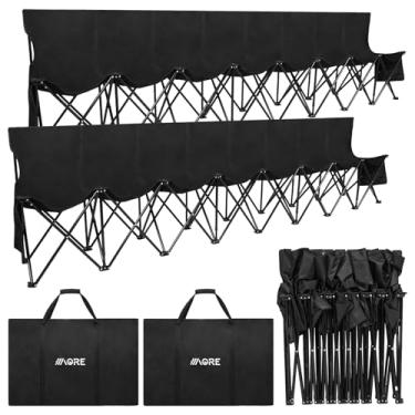 Imagem de 1MORE Banco dobrável portátil, banco lateral dobrável para equipe, cadeira de acampamento ao ar livre de 8 lugares com bolsa de transporte e encosto, banco lateral esportivo de equipe para futebol