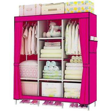 Imagem de Guarda-roupa Portátil Cvas, Guarda-roupa De Tecido Com Bolsos Laterais E Trilhos De Cintura, Armário Dobrável Para Quarto, Pink, 128x45x170cm