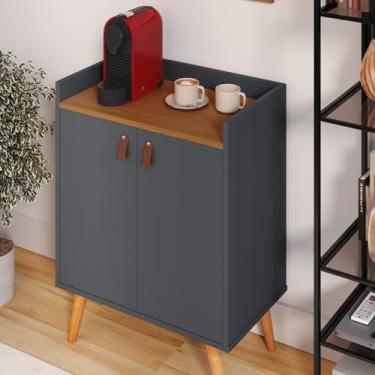 Imagem de Aparador buffet 2 portas Lais Pés Palito madeira com prateleira cor Onix/Freijó - MJM Casa dos Moveis