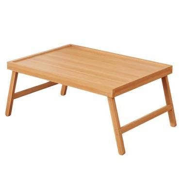 Imagem de KiBcsLic Mesa de chão japonesa versátil moderna retangular de madeira mesa de centro baixa bandeja de café da manhã para pequenos espaços sala de estar, M
