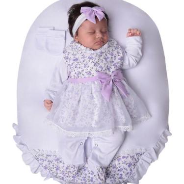 Imagem de Saída de Maternidade Mariana Floral Lilás 05 Peças - Enxovais Amora, P