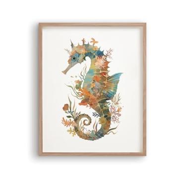 Imagem de RoyoLam Impressões de arte de parede em tela de cavalo marinho com corais e algas marinhas - sem moldura 20 x 25 cm, decoração de berçário de animais marinhos para quarto de crianças e sala de jogos