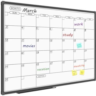 Imagem de JILoffice Quadro branco com calendário apagável a seco – quadro branco magnético mensal 91 x 61 cm, moldura de alumínio preta para escritório, casa e escola