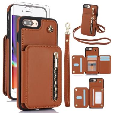 Imagem de Capa de telefone para iPhone 7plus 8plus 7/8 Plus RFID carteira celular com zíper com protetor de tela, alça transversal, compartimento para cartão de crédito, suporte para celular i Phone7s 7s + 7+