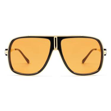 Imagem de Appassal Óculos de sol aviador retrô para mulheres, homens, grandes, anos 70, 90, quadrado, feminino, masculino, Sunnies AP3683, C5 preto dourado/laranja, Large