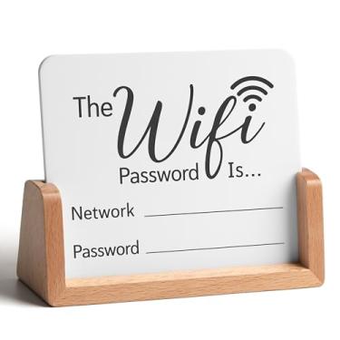 Imagem de EliteSign Placa de senha WiFi acrílica reutilizável com base de madeira, placa de exibição de rede de convidados para hotel, restaurante, casa e escritório, 16 x 12 cm, decoração moderna 2