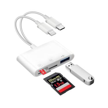 Imagem de PIYILO Leitor de cartão SD para iPhone, USB C e Lightning Micro SD, leitor de cartão de memória para câmera digital, leitor de câmera de trilha com cartão TF, compatível com laptop, PC, iPhone16