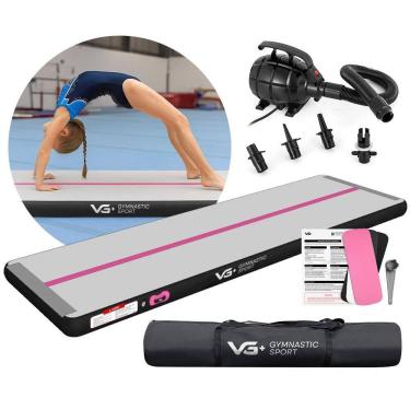 Imagem de Tapete Colchão Ginástica Inflável 3 Metros com Bomba Elétrica VG Plus Preto e Rosa 110v