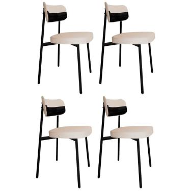 Imagem de Cadeira De Jantar Estofada Kit 4 Ella M25 Linho Palha-preto - Mpozenato