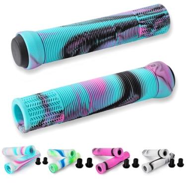 Imagem de Pegas de scooter - Punhos de guidão MTB para bicicleta de cores mistas | Pegas macias de 145 mm para scooter de dublê profissional, bicicletas BMX, mountain bike (A preto/arco-íris)