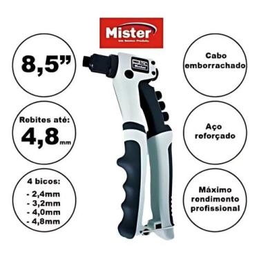 Imagem de Rebitadeira Alicate Rebitador Profissional 3,2 Até 4,8mm - Mister