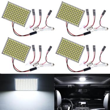 Imagem de QAUBEN Branco Pacote com 4 4014 117SMD Painel LED Luz Domo Automotivo Leitura Interior Mapa Lâmpada Lâmpada Teto Teto Luz DC 12V + Adaptador T10 BA9S Festoon
