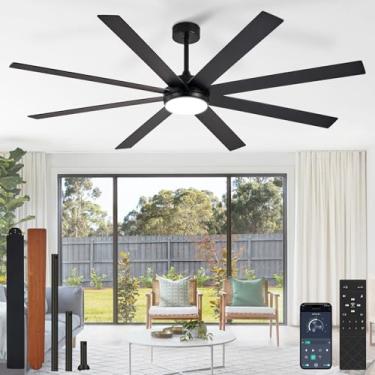 Imagem de Depuley Ventiladores de teto de 182 cm com luzes: ventilador de teto preto interno/externo para pátios sala de estar - 8 lâminas reguláveis grandes ventiladores de teto com controle remoto de