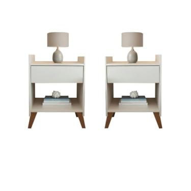 Imagem de Kit 2 Mesa de Cabeceira Para Quarto Com Gaveta Decoração Pés Nicho