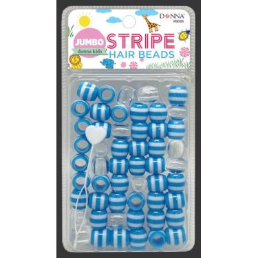 Imagem de DONNA Contas de cabelo de plástico listradas jumbo, contas de plástico para tranças de cabelo faça você mesmo, 1 peça de contas rápidas para tranças de cabelo infantis, 1 peça cor azul celeste