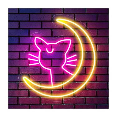Imagem de Painel Neon Led Gato Lua Luna Anime Decoração - OnTheLight