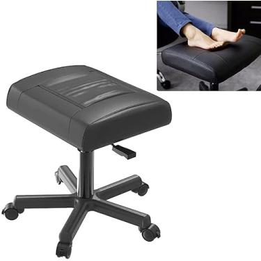 Imagem de Descanso Para Os Pés Do Escritório Banquinho Para Debaixo Da Mesa Com Rodas Rotação De 360 ° Altura Ajustável Para Jogos Cadeira Para Os Pés Banquinho De Couro Pu Suporte, Black