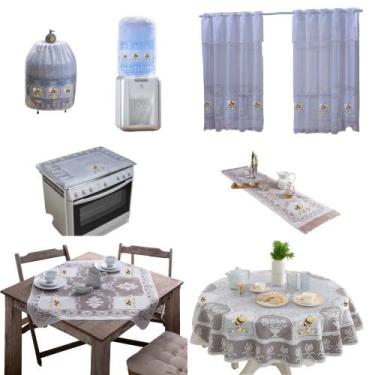 Imagem de Kit 7 Pçs Jogo de Cozinha Completo Rendada Toalha Redonda - Rendam, Ab