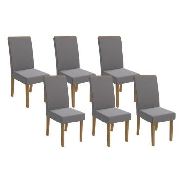 Imagem de Cadeira Sala de Jantar Íris 2CAD142 Madeirado Kit 6 Un Canela/Suede Cinza - Kappesberg