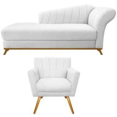 Imagem de Kit Diva Recamier Vanessa 160cm Lado Esquerdo E 01 Poltrona Laura Suede Cor Branco
